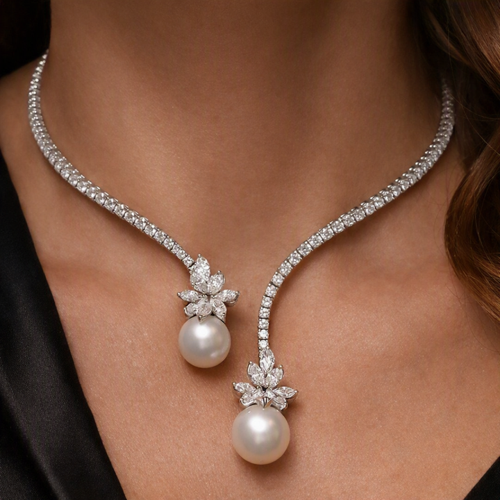 Elegante und strahlende Halskette mit Perlen aus Sterlingsilber