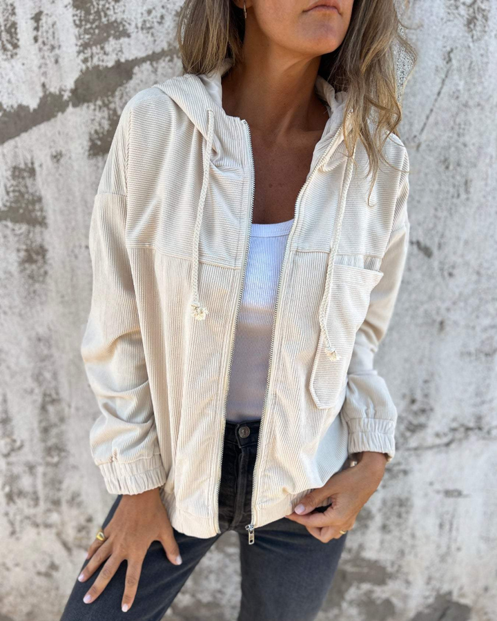 Cordjacke mit Reißverschluss und Kapuze