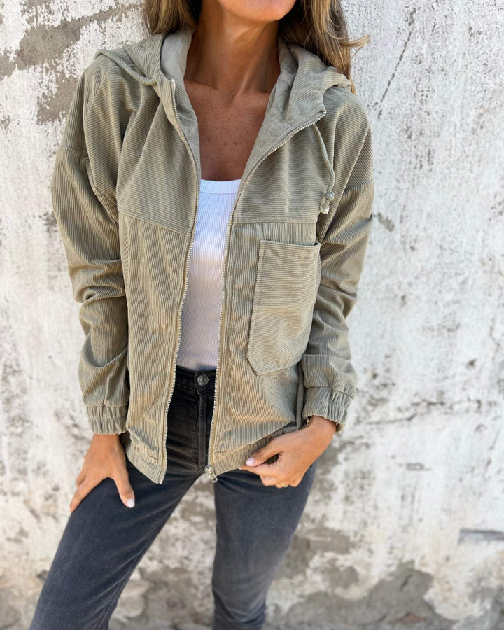 Cordjacke mit Reißverschluss und Kapuze