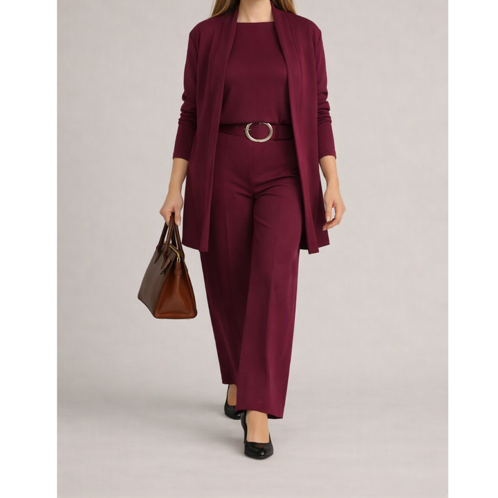 Dreiteiliges Ensemble mit Cardigan, Oberteil und Hose