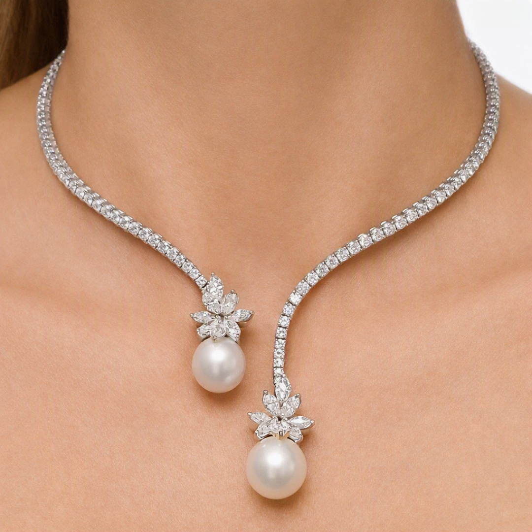 Elegante und strahlende Halskette mit Perlen aus Sterlingsilber