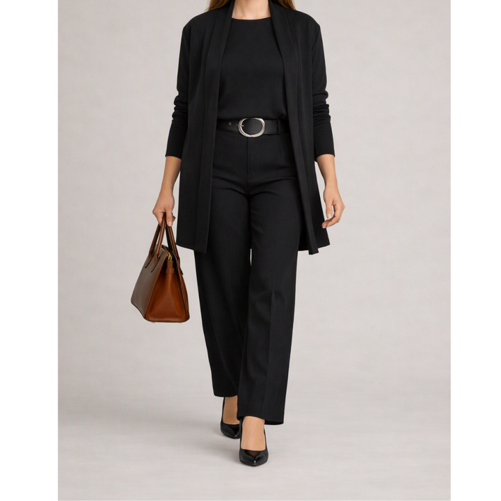 Dreiteiliges Ensemble mit Cardigan, Oberteil und Hose