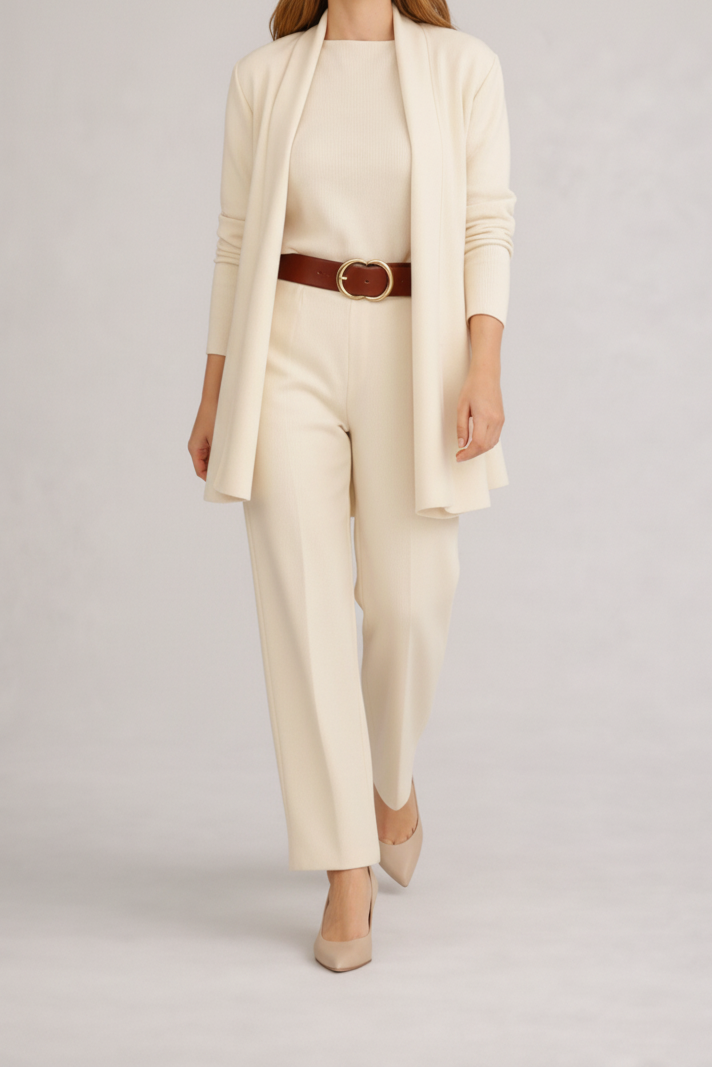 Dreiteiliges Ensemble mit Cardigan, Oberteil und Hose