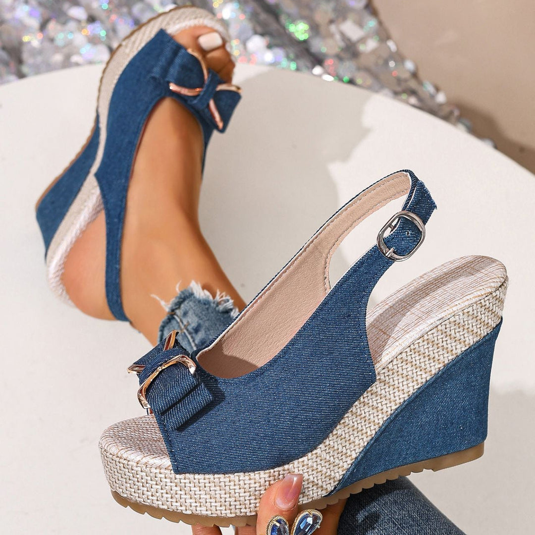 Celeste Denim-Keilabsatz mit Schleife