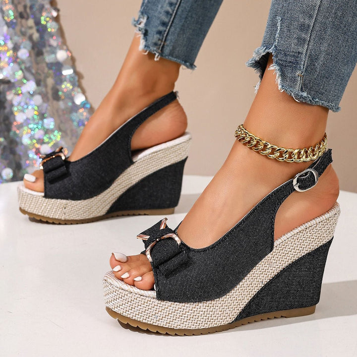 Celeste Denim-Keilabsatz mit Schleife