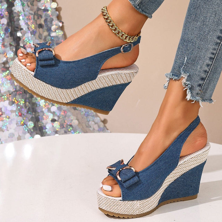 Celeste Denim-Keilabsatz mit Schleife
