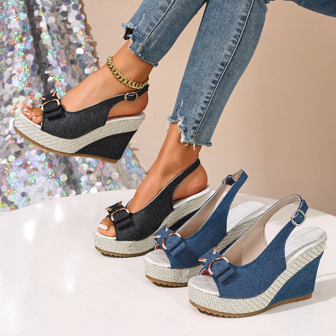 Celeste Denim-Keilabsatz mit Schleife