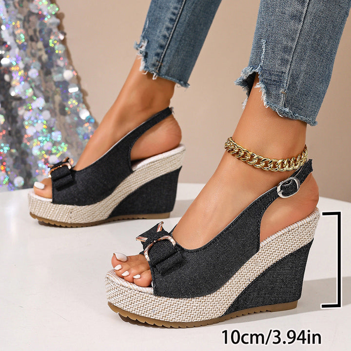 Celeste Denim-Keilabsatz mit Schleife