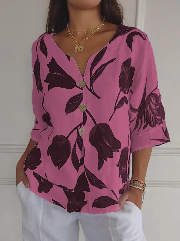 Lara | Blumen V-Ausschnitt Bluse