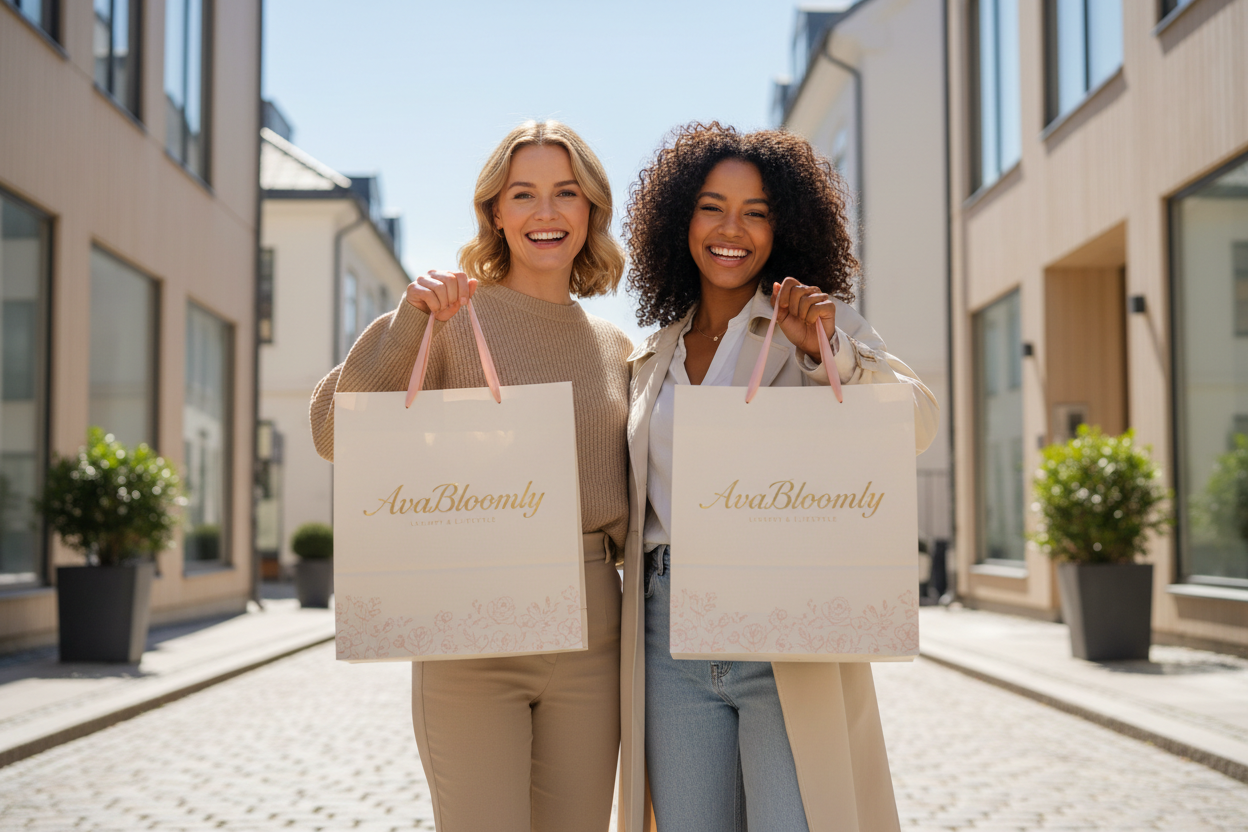 Friends with AvaBloomly shopping bags